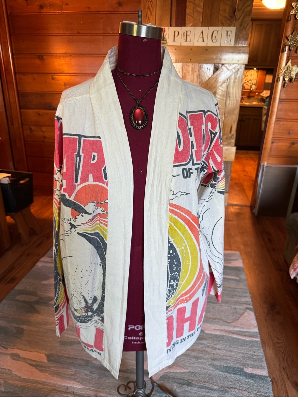 Vintage Sack Hawaii Themed Graphic Jacket in Cream, Red & Yellow